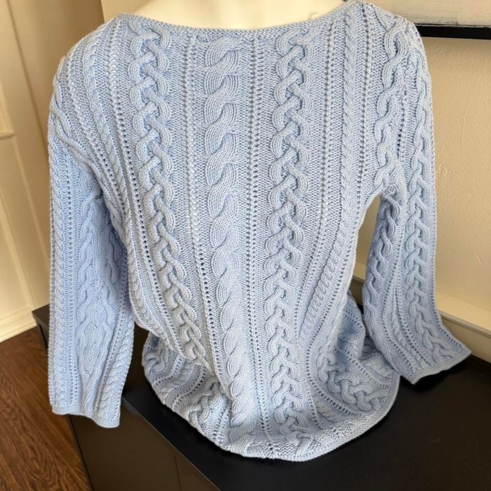 Lauren Ralph Lauren Cable Knit Sweater Light Blue Cotton Size M